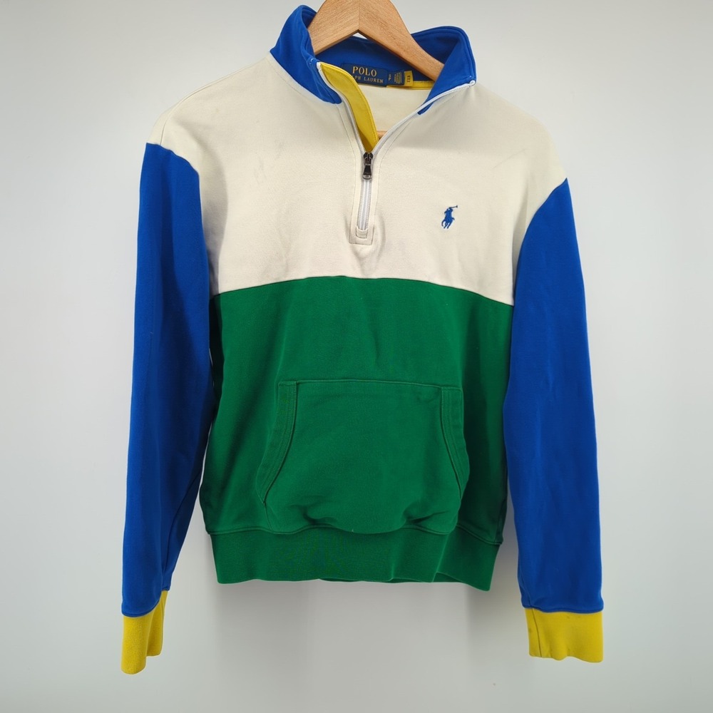 Polo Ralph Lauren Men's Small Double Knit‎ Colorblock Quarter Zip *READ STAINS**